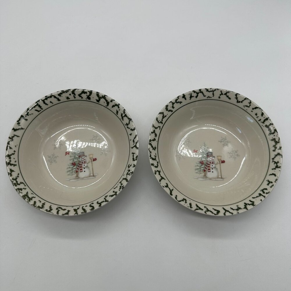 New Set of 2 Cereal Soup Coupe Bowls We Can Build a Snowman Winter Christmas